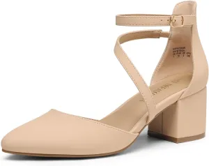 DREAM PAIRS Women's Closed Pointed Toe Low Chunky Heels Pumps Ankle Strap Wedding Business Dressy Shoes