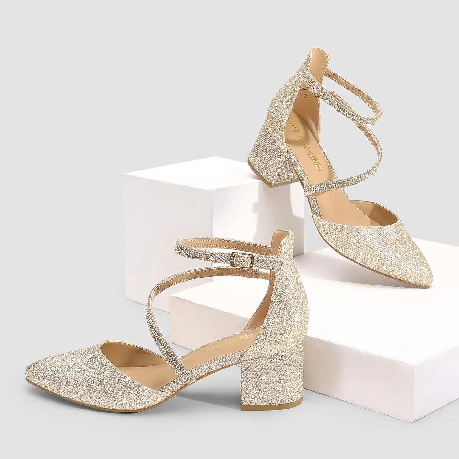 DREAM PAIRS Women's Closed Pointed Toe Low Chunky Heels Pumps Ankle Strap Wedding Business Dressy Shoes