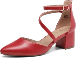 DREAM PAIRS Women's Closed Pointed Toe Low Chunky Heels Pumps Ankle Strap Wedding Business Dressy Shoes