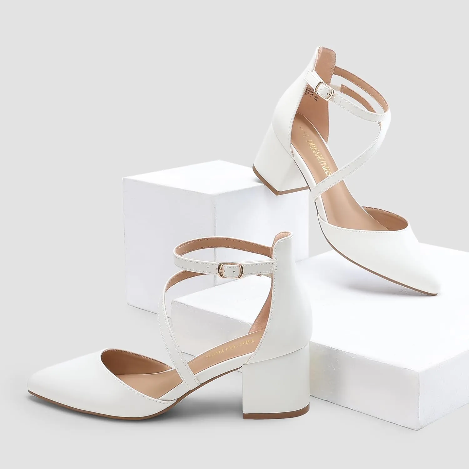 DREAM PAIRS Women's Closed Pointed Toe Low Chunky Heels Pumps Ankle Strap Wedding Business Dressy Shoes