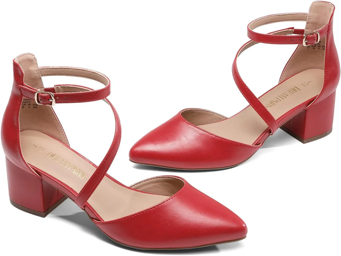 DREAM PAIRS Women's Closed Pointed Toe Low Chunky Heels Pumps Ankle Strap Wedding Business Dressy Shoes