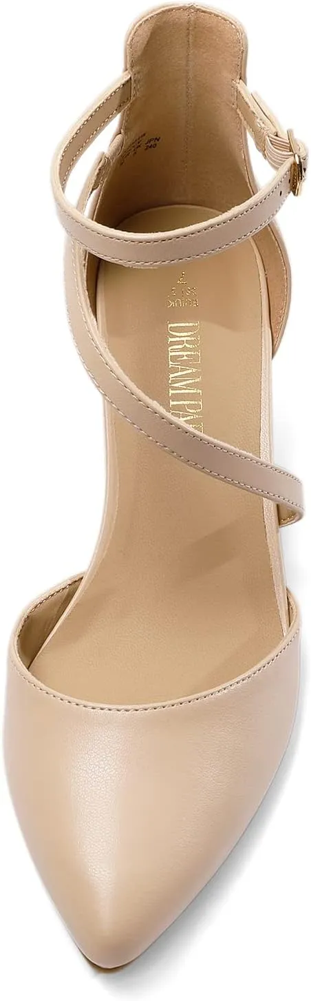 DREAM PAIRS Women's Closed Pointed Toe Low Chunky Heels Pumps Ankle Strap Wedding Business Dressy Shoes