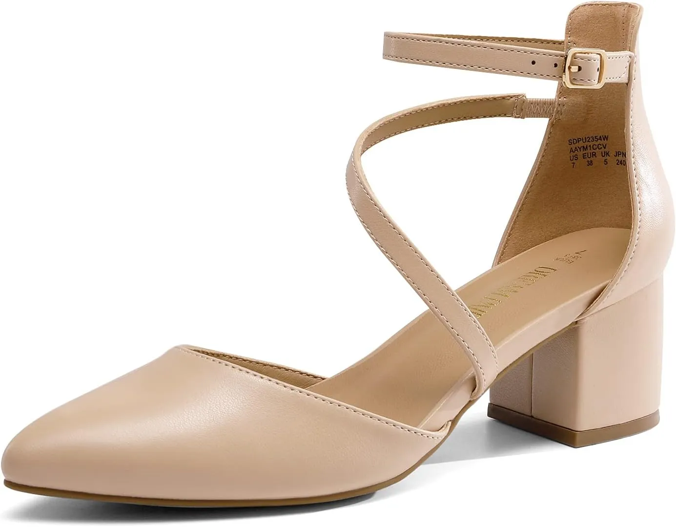 DREAM PAIRS Women's Closed Pointed Toe Low Chunky Heels Pumps Ankle Strap Wedding Business Dressy Shoes