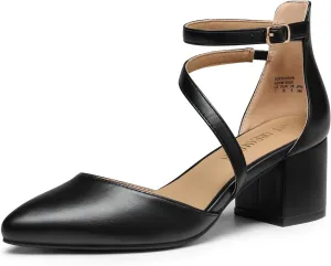 DREAM PAIRS Women's Closed Pointed Toe Low Chunky Heels Pumps Ankle Strap Wedding Business Dressy Shoes