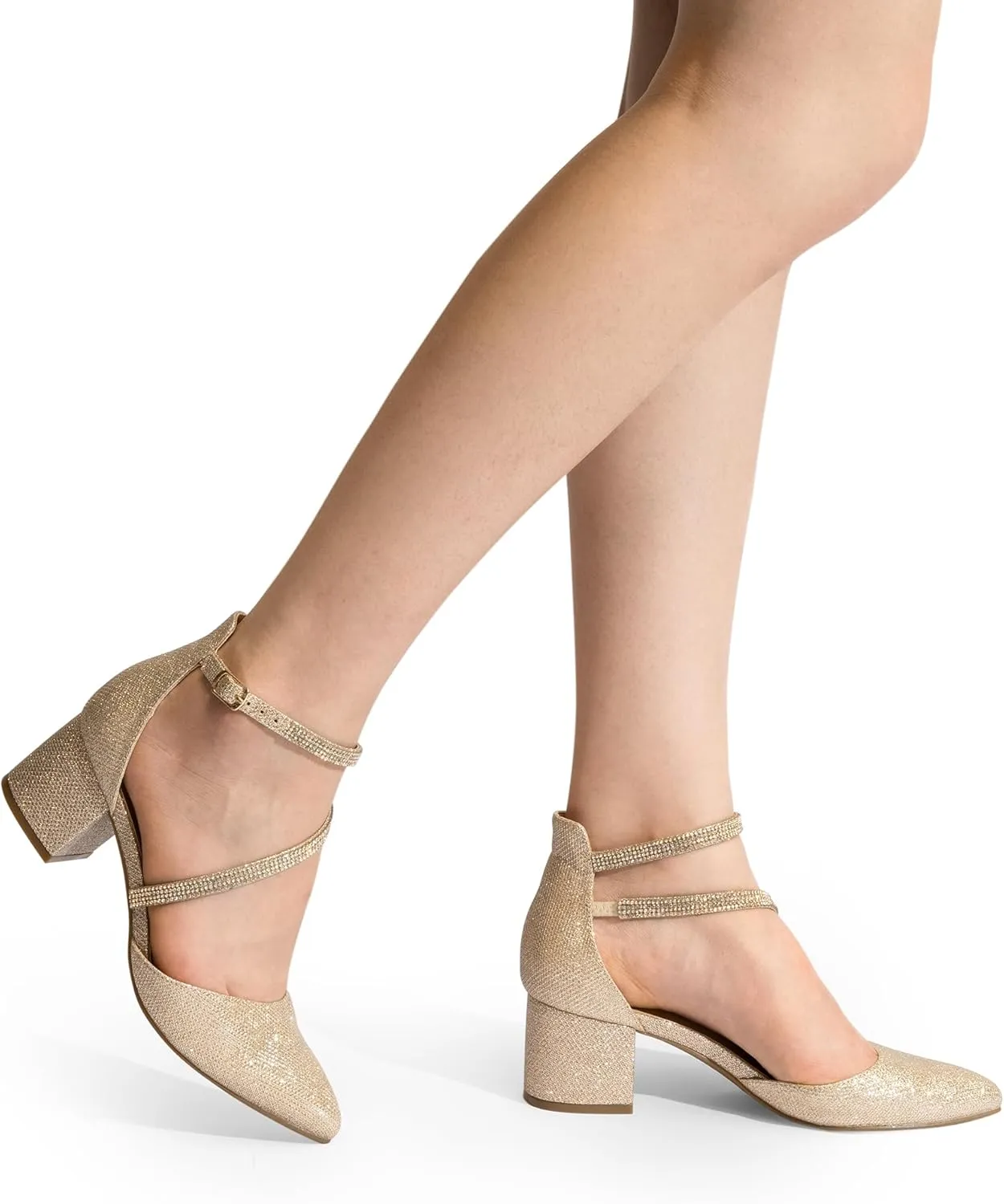 DREAM PAIRS Women's Closed Pointed Toe Low Chunky Heels Pumps Ankle Strap Wedding Business Dressy Shoes
