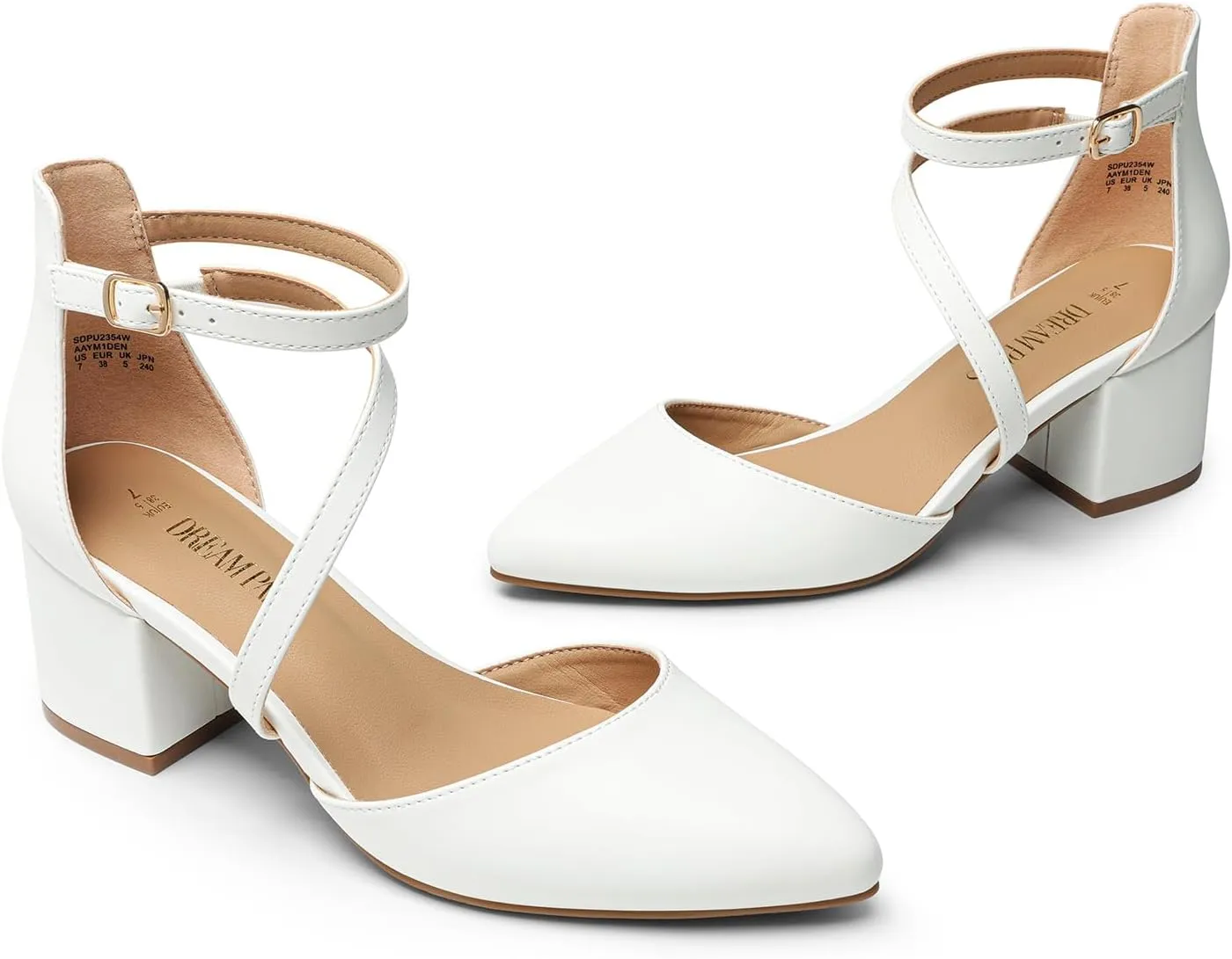 DREAM PAIRS Women's Closed Pointed Toe Low Chunky Heels Pumps Ankle Strap Wedding Business Dressy Shoes