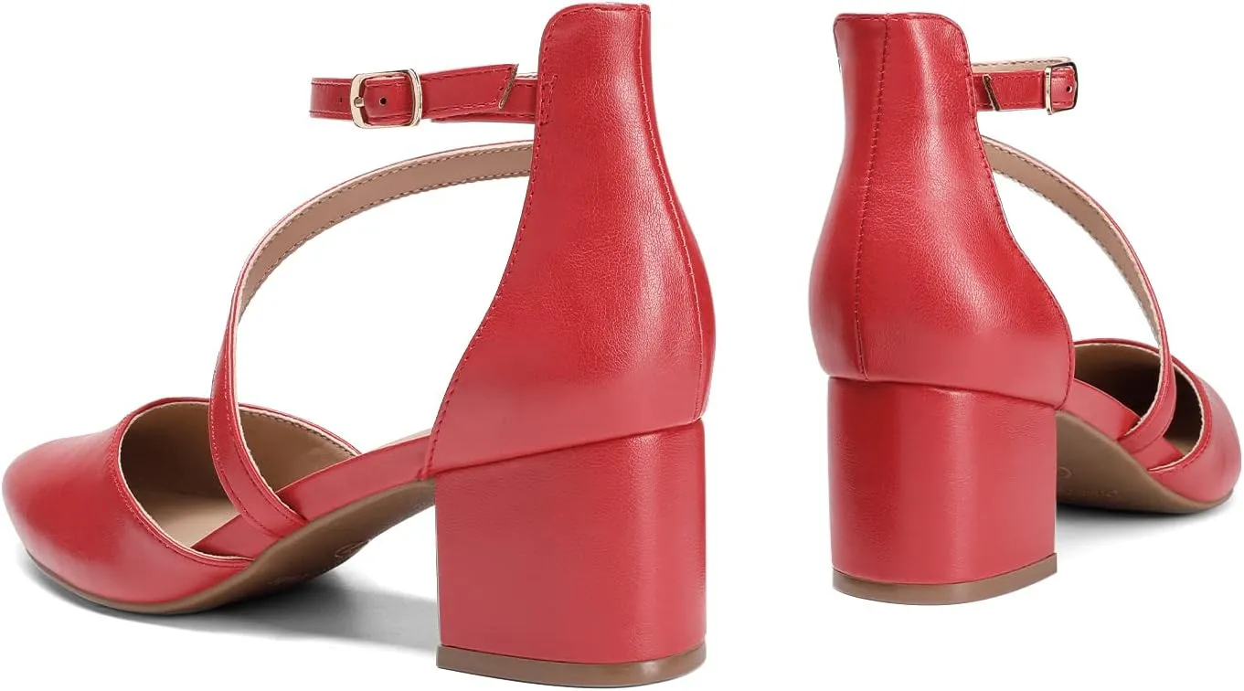 DREAM PAIRS Women's Closed Pointed Toe Low Chunky Heels Pumps Ankle Strap Wedding Business Dressy Shoes