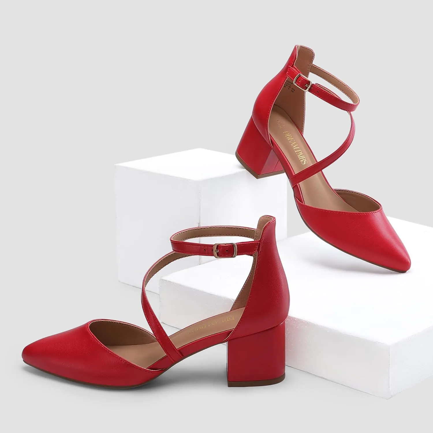 DREAM PAIRS Women's Closed Pointed Toe Low Chunky Heels Pumps Ankle Strap Wedding Business Dressy Shoes