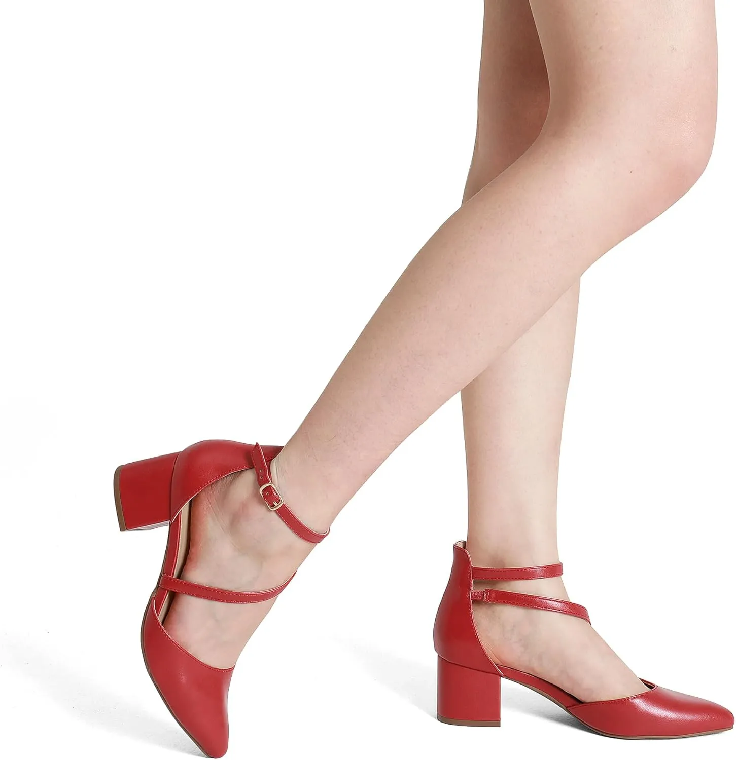 DREAM PAIRS Women's Closed Pointed Toe Low Chunky Heels Pumps Ankle Strap Wedding Business Dressy Shoes