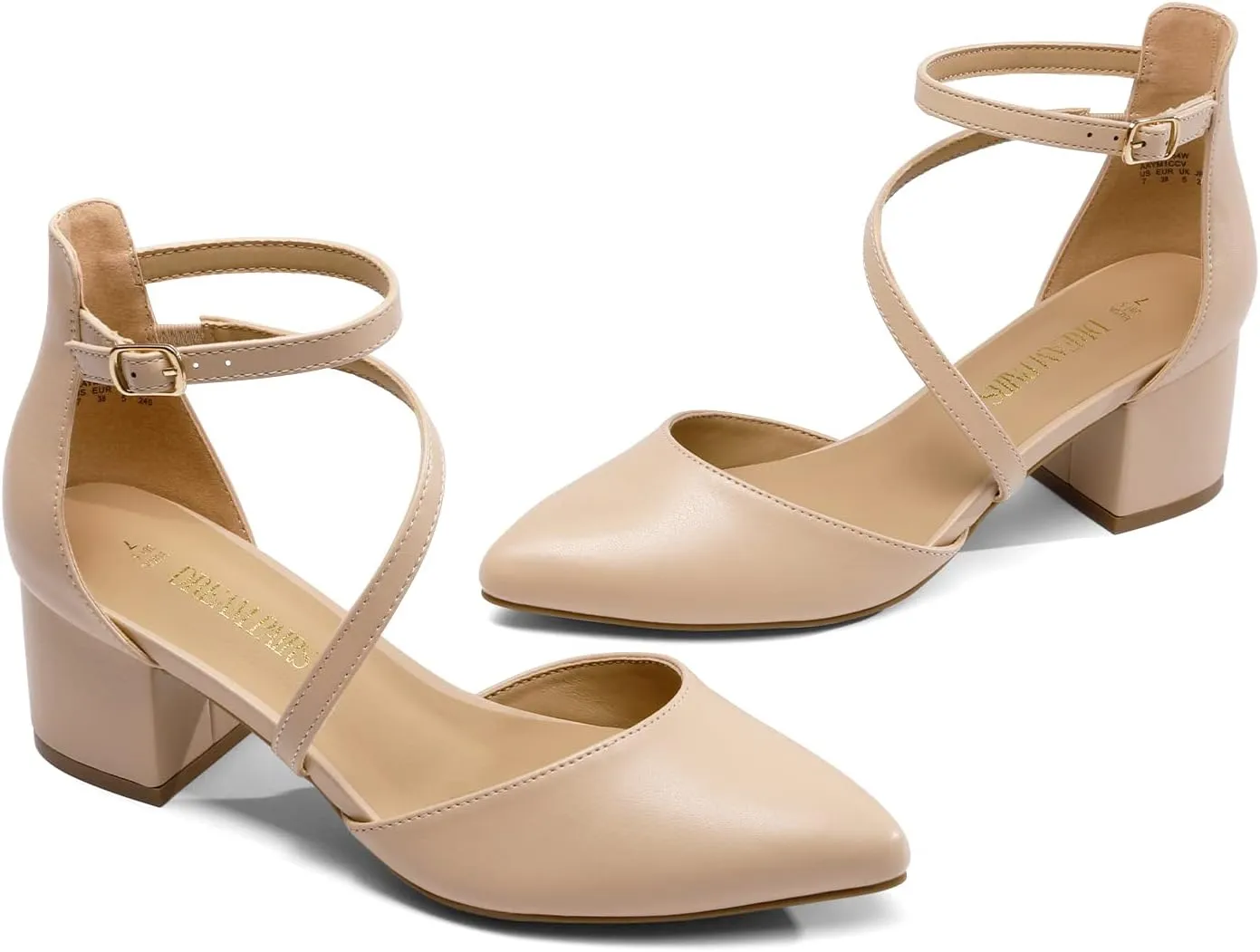 DREAM PAIRS Women's Closed Pointed Toe Low Chunky Heels Pumps Ankle Strap Wedding Business Dressy Shoes