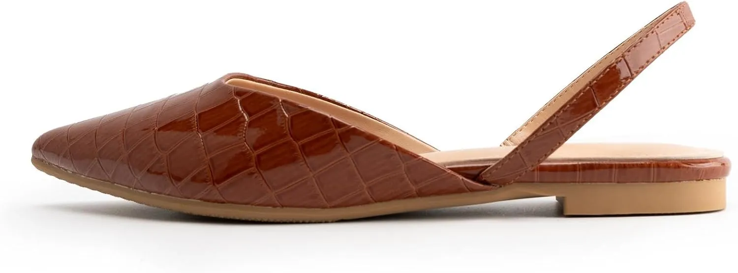 DREAMCIA Slingback Brown Flats for Women Pointed-Toe Ballet Flats with Buckle Strap for Elegant Women Dressy Casual Work Office Party(Size 7.5)