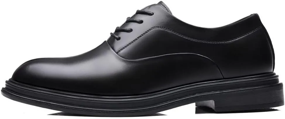 Dress Formal Shoes for Men Lace Up Round Toe Faux Leather Block Heel Rubber Sole Slip Resistant Business