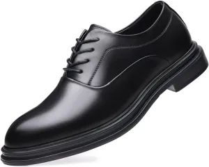 Dress Formal Shoes for Men Lace Up Round Toe Faux Leather Block Heel Rubber Sole Slip Resistant Business