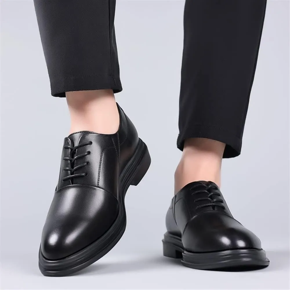 Dress Formal Shoes for Men Lace Up Round Toe Faux Leather Block Heel Rubber Sole Slip Resistant Business