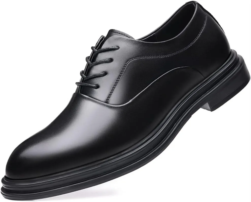 Dress Formal Shoes for Men Lace Up Round Toe Faux Leather Block Heel Rubber Sole Slip Resistant Business