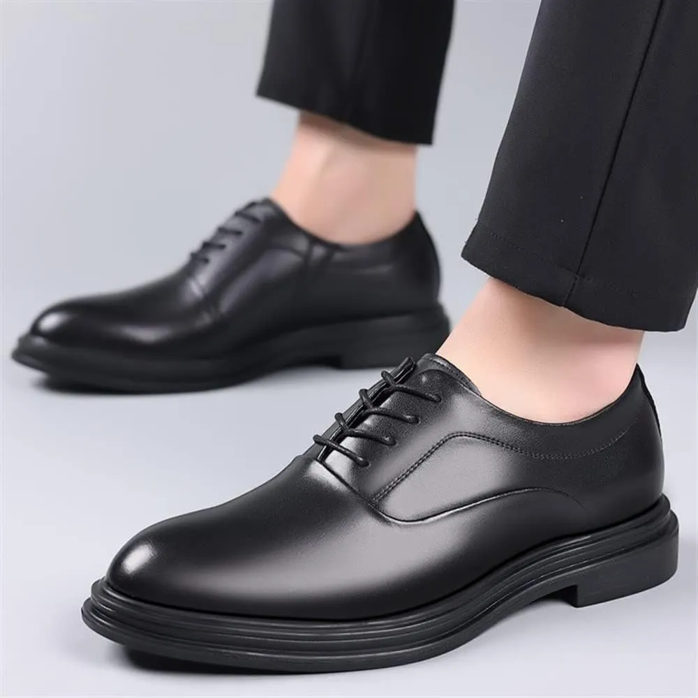Dress Formal Shoes for Men Lace Up Round Toe Faux Leather Block Heel Rubber Sole Slip Resistant Business