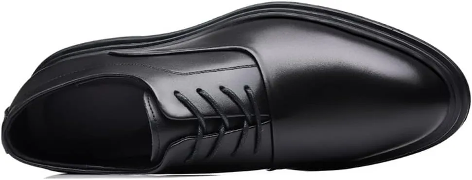 Dress Formal Shoes for Men Lace Up Round Toe Faux Leather Block Heel Rubber Sole Slip Resistant Business