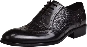 Dress Shoes for Men Men's Crocodile Pattern Faux Leather Dress Brogues Formal Shoes for Business and Special Occasions