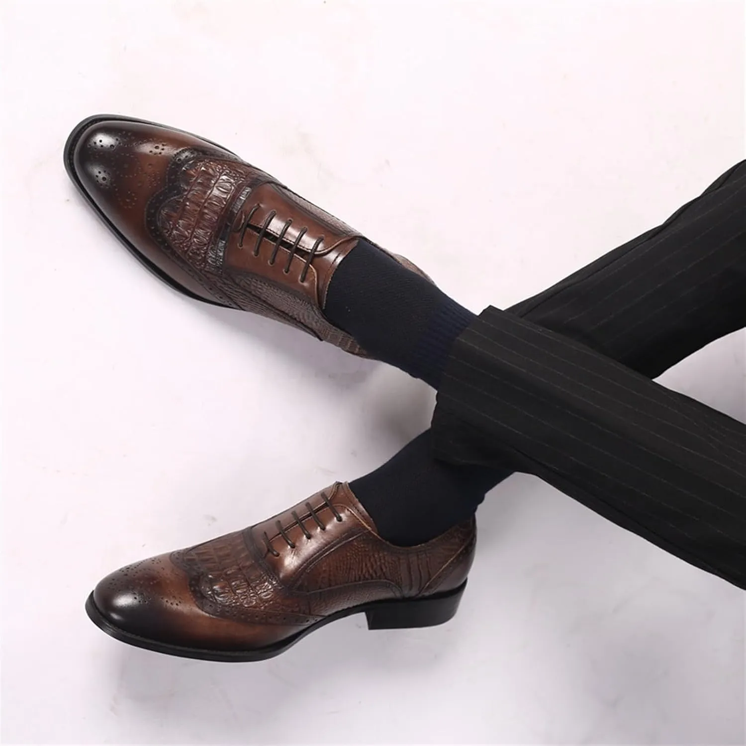 Dress Shoes for Men Men's Crocodile Pattern Faux Leather Dress Brogues Formal Shoes for Business and Special Occasions
