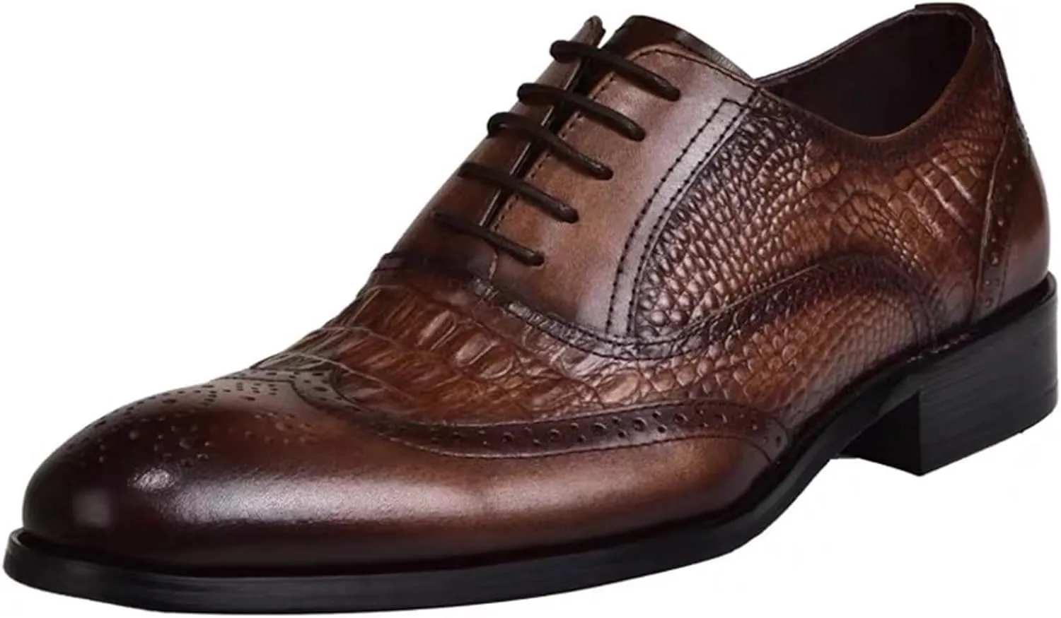 Dress Shoes for Men Men's Crocodile Pattern Faux Leather Dress Brogues Formal Shoes for Business and Special Occasions