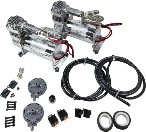 Dual Heavy Duty Onboard 12V Air Compressors 200 PSI with Remote Mount Kit | Universal Fit for Truck Car Train Horn, Suspension Ride Bag System | Fits All 12V Vehicles like Truck Pickup SUV RV Marine