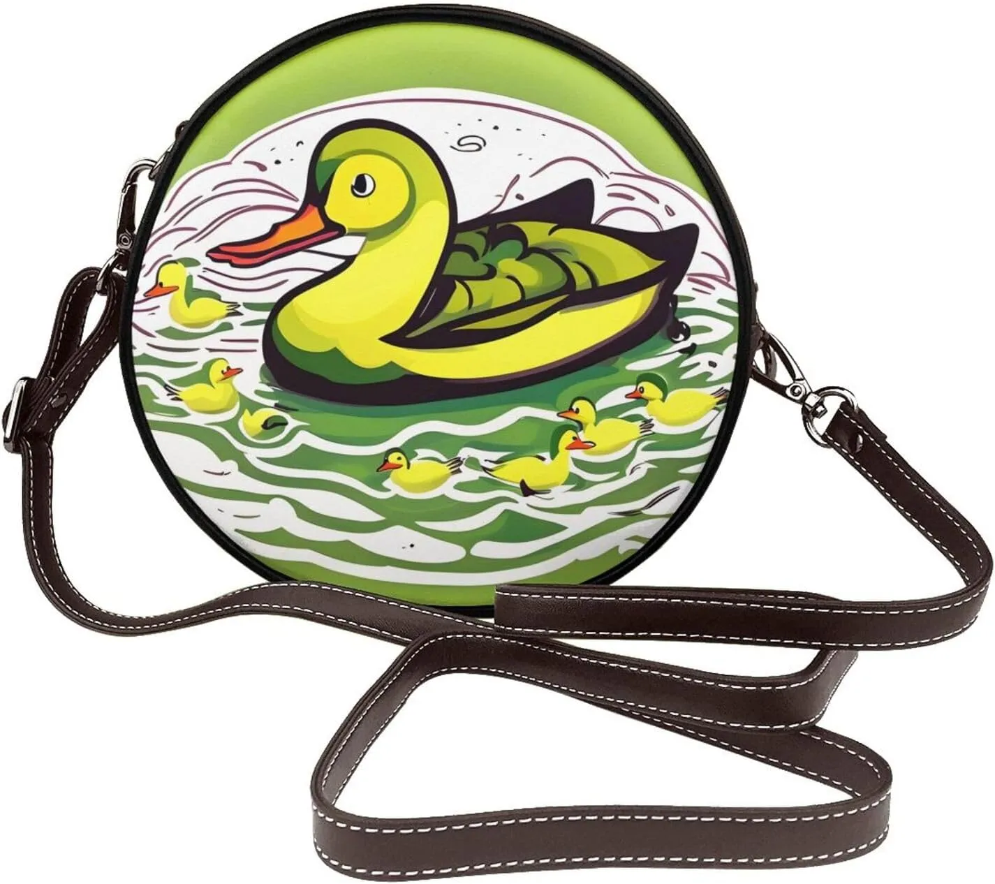 Duck Flock Game Removable Shoulder Strap Waterproof Leather Shoulder Round Bag Crossbody Bag Travel Shopping Dating Handbag Purse