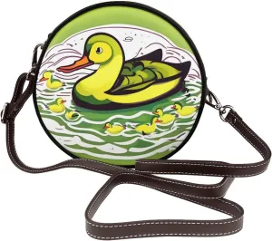 Duck Flock Game Removable Shoulder Strap Waterproof Leather Shoulder Round Bag Crossbody Bag Travel Shopping Dating Handbag Purse