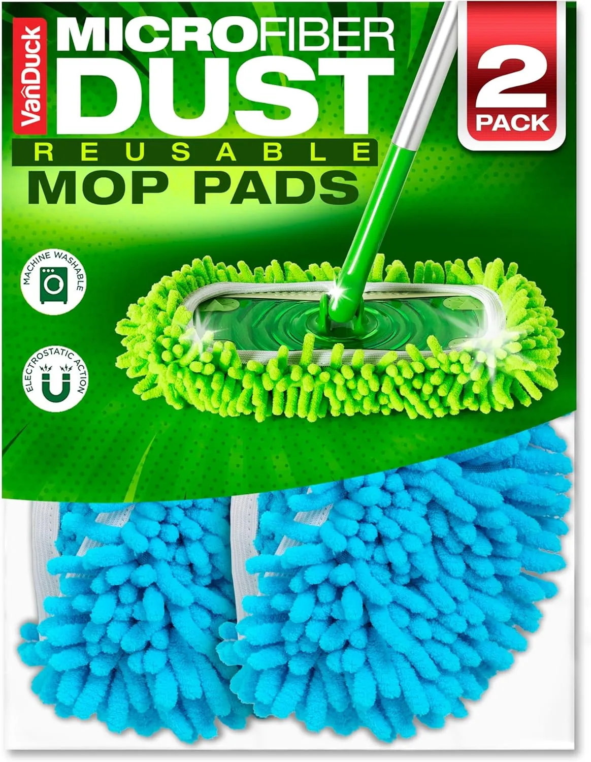 Dust Mop Refill Compatible with Swiffer Sweeper (2 Pack) - Microfiber Pet Heavy Duty Dry Cloth Refills - Reusable Mop Pad (Handle is Not Included)