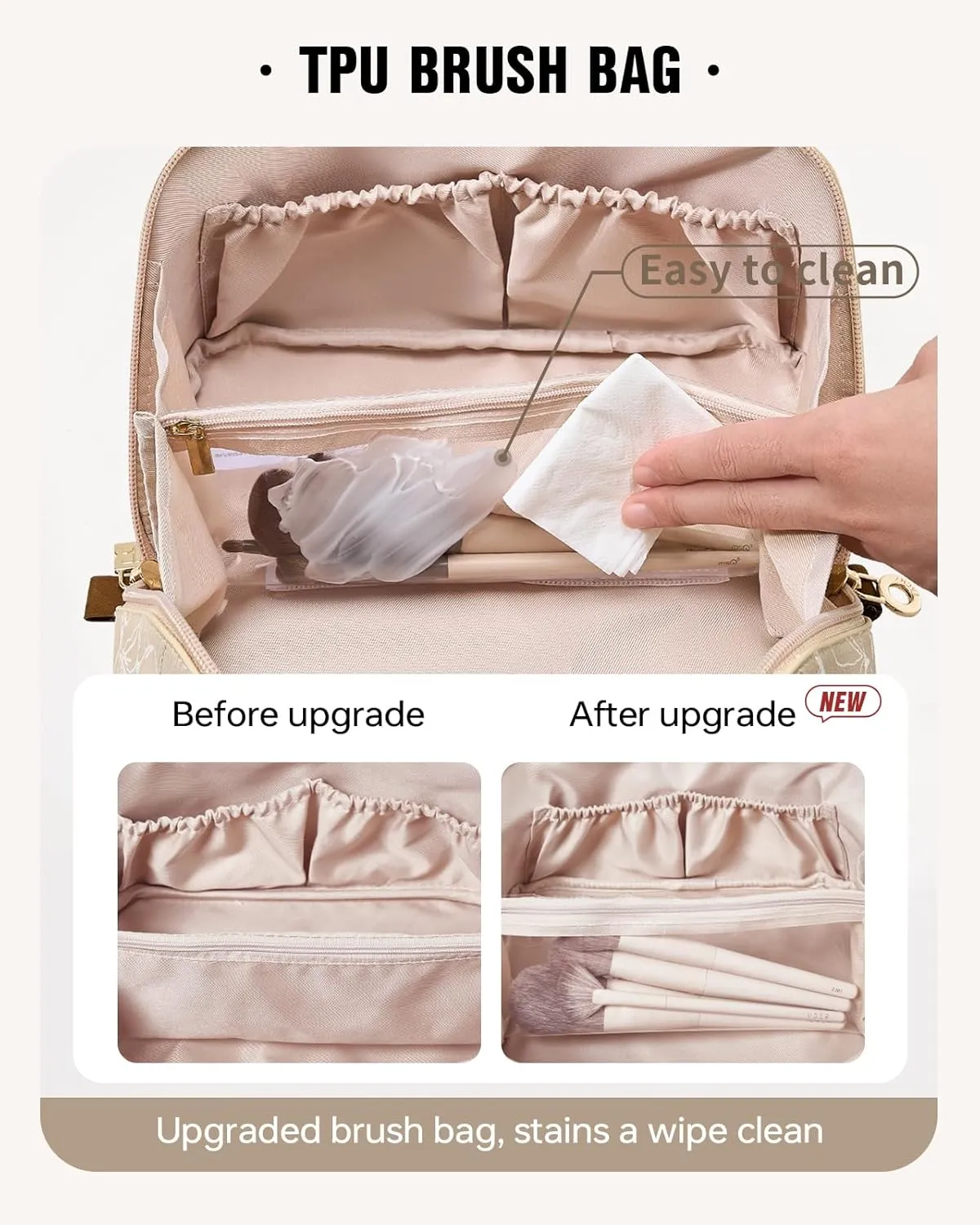 EACHY Travel Makeup Bag, Large Capacity Cosmetic Bags for Women, Waterproof Portable Pouch Open Flat Toiletry Bag Pattern Makeup Bag (F-Brown)