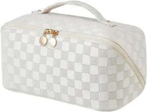 EACHY Travel Makeup Bag,Large Capacity Cosmetic Bags for Women,Waterproof Portable Pouch Open Flat Toiletry Bag Make up Organizer with Divider and Handle