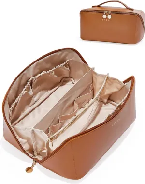 EACHY Travel Makeup Bag,Large Capacity Cosmetic Bags for Women,Waterproof Portable Pouch Open Flat Toiletry Bag Make up Organizer with Divider and Handle