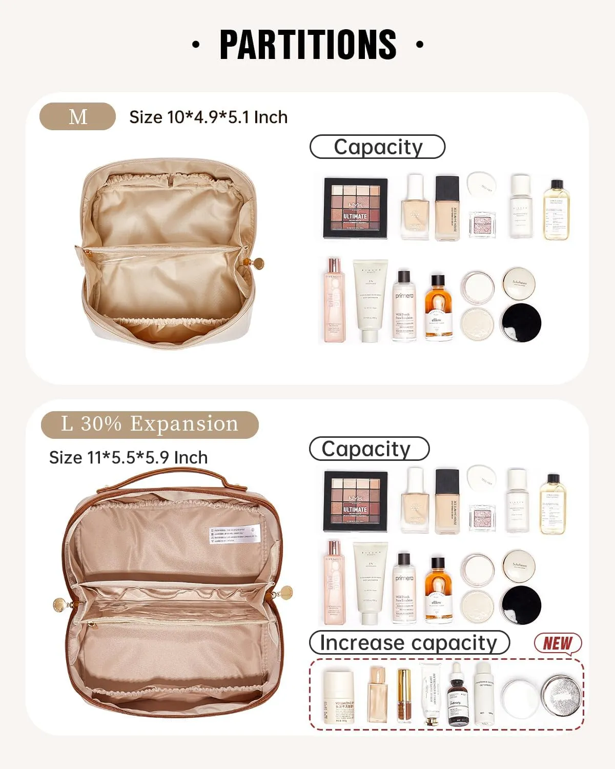 EACHY Travel Makeup Bag,Large Capacity Cosmetic Bags for Women,Waterproof Portable Pouch Open Flat Toiletry Bag Make up Organizer with Divider and Handle