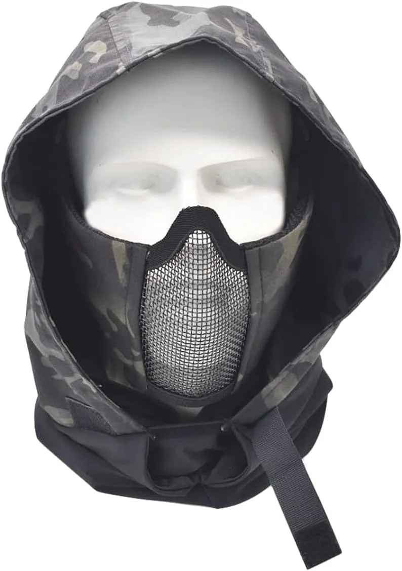 Ear Protection Foldable Half Face Airsoft Mesh Mask with Goggles and Headgear Hoods Protective Paintball Headgear Mask Tactical Lower Face Protective