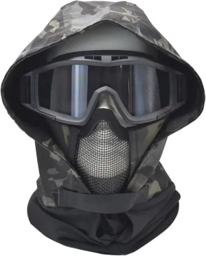 Ear Protection Foldable Half Face Airsoft Mesh Mask with Goggles and Headgear Hoods Protective Paintball Headgear Mask Tactical Lower Face Protective
