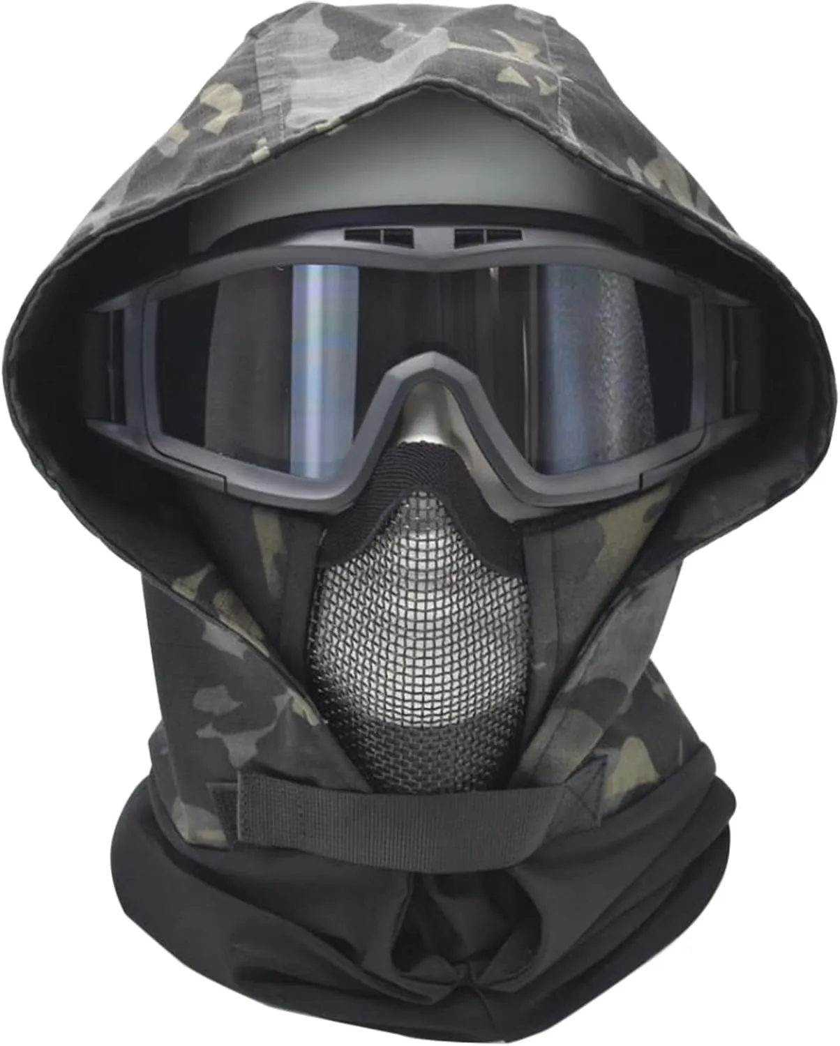 Ear Protection Foldable Half Face Airsoft Mesh Mask with Goggles and Headgear Hoods Protective Paintball Headgear Mask Tactical Lower Face Protective
