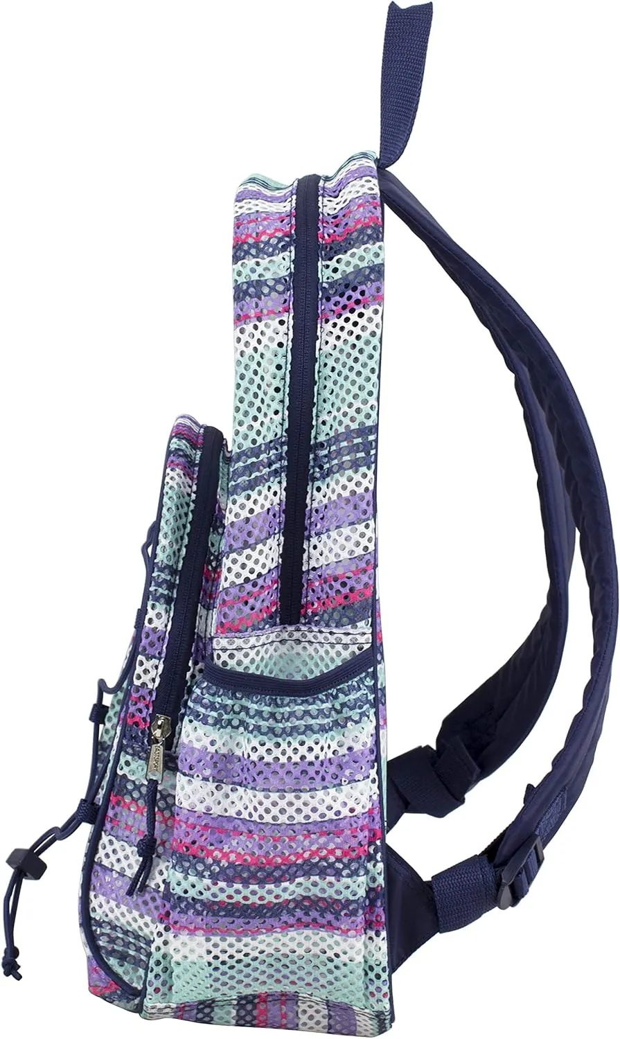 Eastsport Mesh Beach Backpack Lightweight Bungee See Through for Travel, College, Swim, Gym Bag, 17.5 x 12.5 x 5.5 Inches Blue Candy Stripe