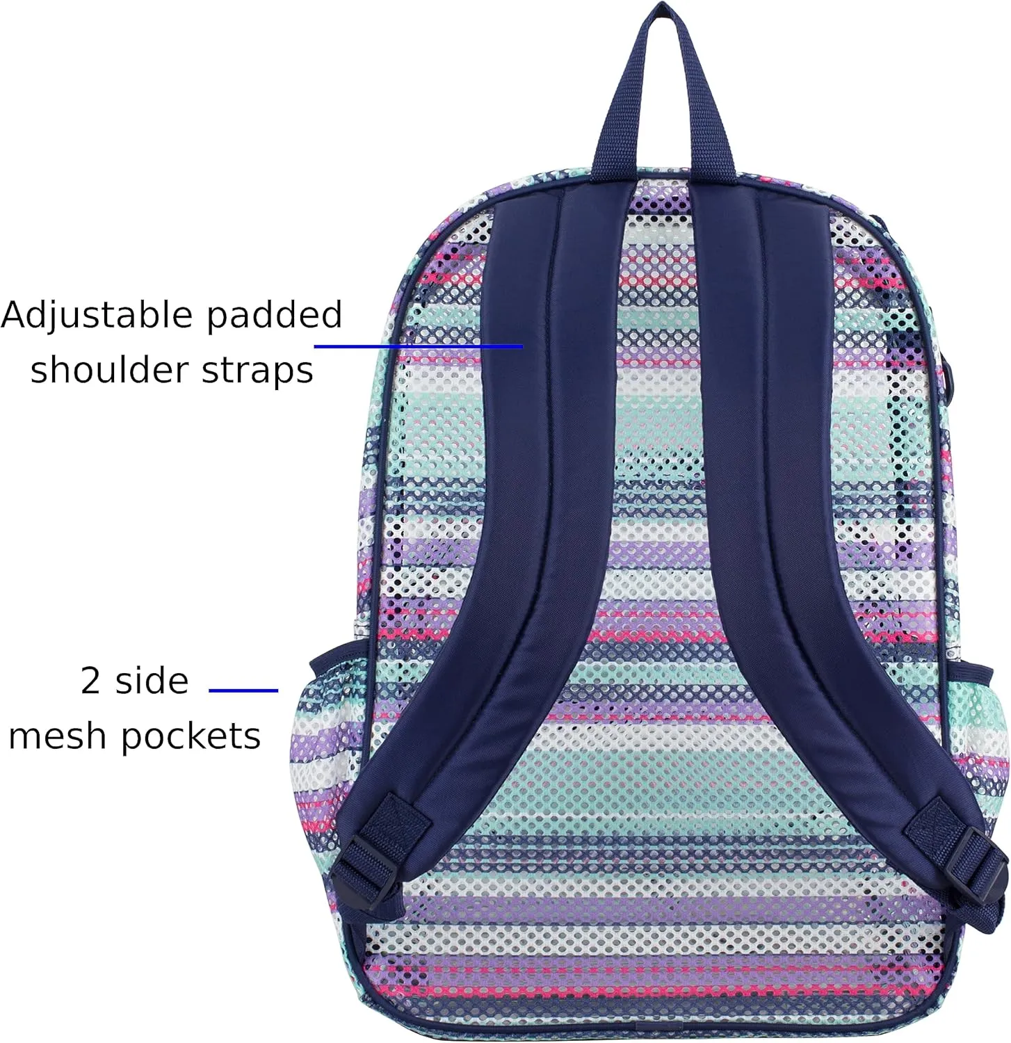 Eastsport Mesh Beach Backpack Lightweight Bungee See Through for Travel, College, Swim, Gym Bag, 17.5 x 12.5 x 5.5 Inches Blue Candy Stripe