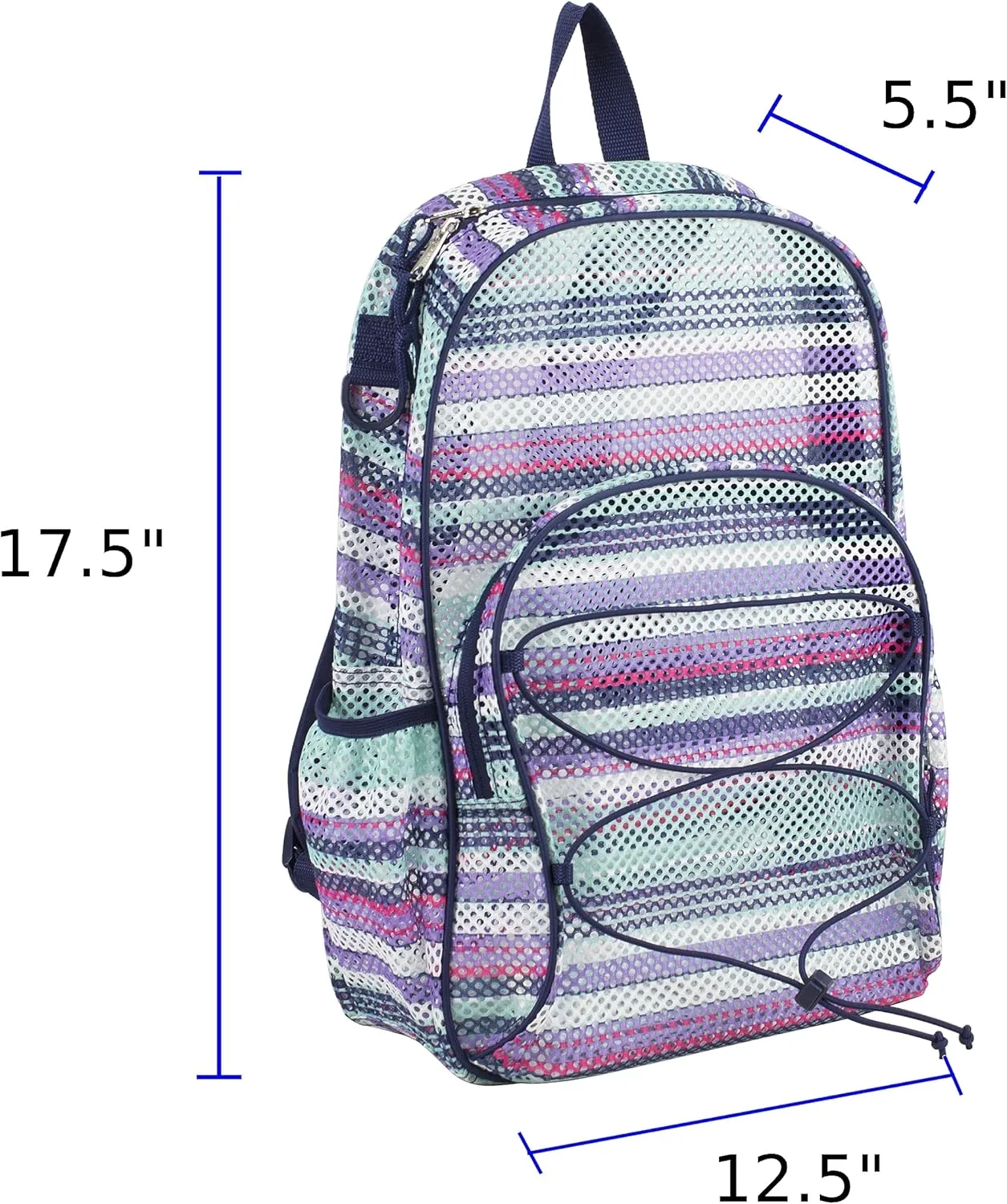 Eastsport Mesh Beach Backpack Lightweight Bungee See Through for Travel, College, Swim, Gym Bag, 17.5 x 12.5 x 5.5 Inches Blue Candy Stripe