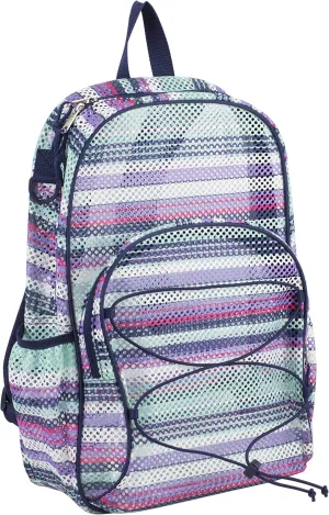Eastsport Mesh Beach Backpack Lightweight Bungee See Through for Travel, College, Swim, Gym Bag, 17.5 x 12.5 x 5.5 Inches Blue Candy Stripe