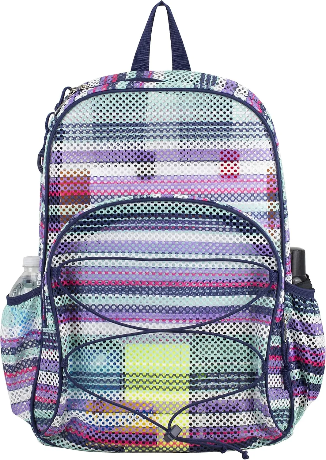 Eastsport Mesh Beach Backpack Lightweight Bungee See Through for Travel, College, Swim, Gym Bag, 17.5 x 12.5 x 5.5 Inches Blue Candy Stripe