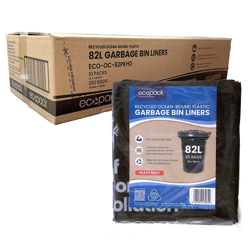 Ecopack 82L Recycled Garbage Bags - Ocean Bound - Heavy Duty (1 Pack/25 Bags)