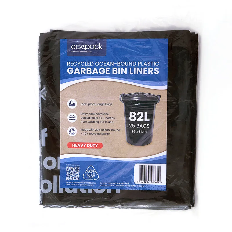 Ecopack 82L Recycled Garbage Bags - Ocean Bound - Heavy Duty (1 Pack/25 Bags)
