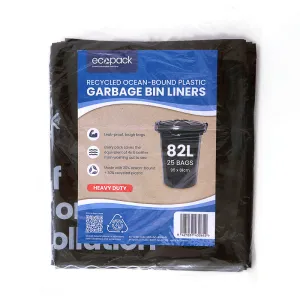 Ecopack 82L Recycled Garbage Bags - Ocean Bound - Heavy Duty (1 Pack/25 Bags)