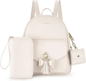 ECOSUSI Women Backpack Purse Water Resistant PU Leather Backpack Fashion Rucksack Ladies College Daypack with Tassel,2 Pcs