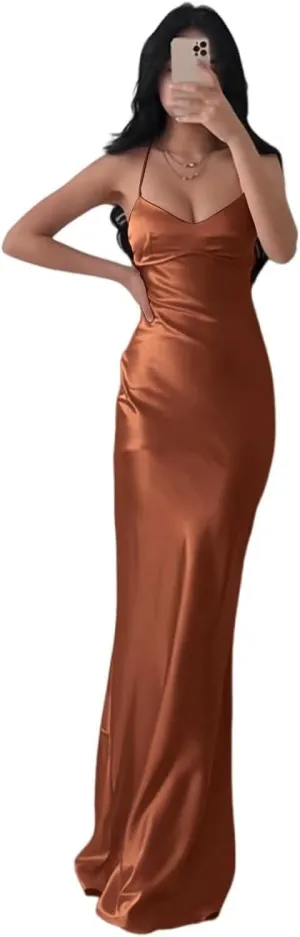 Eightale Satin Mermaid Bridesmaid Dress Bodycon Tight Backless Formal Evening Party Gowns