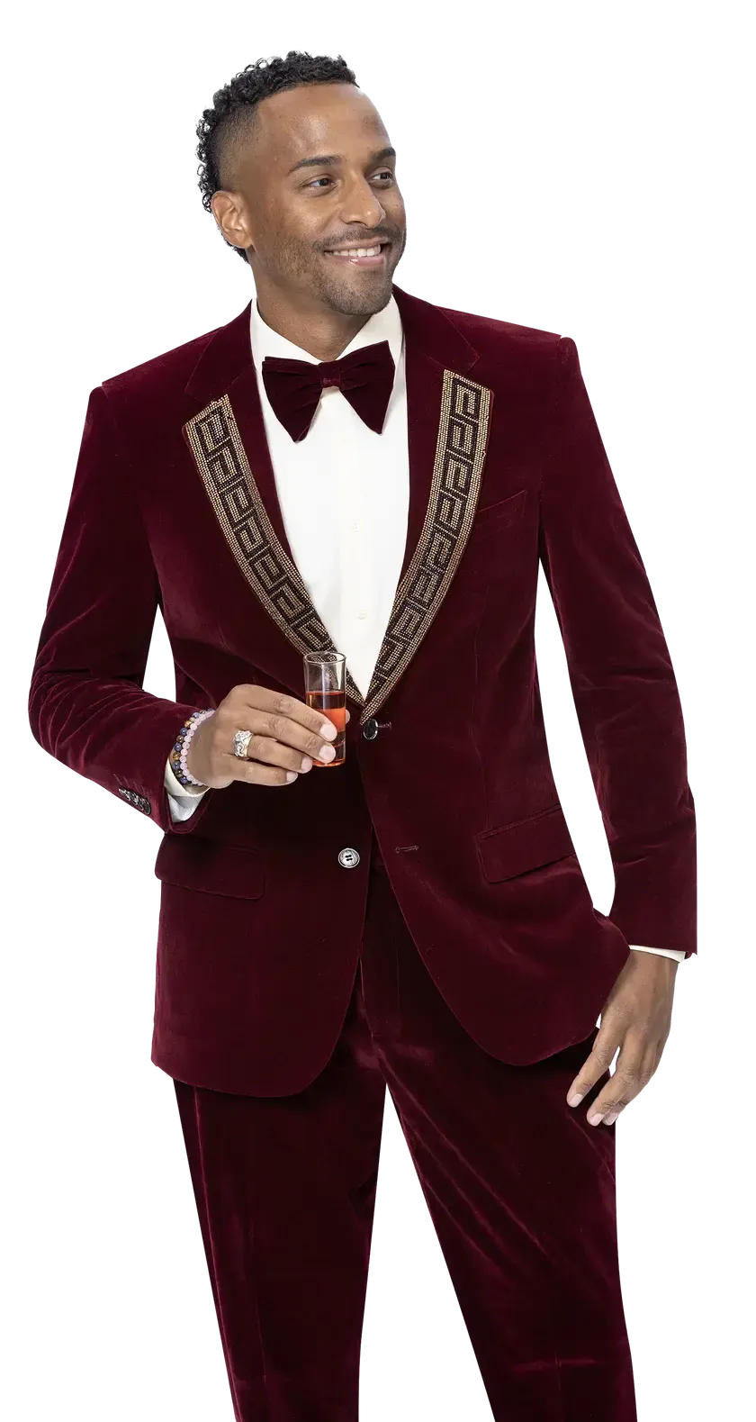 EJ Samuel JP110 Burgundy Velvet Vested Suit