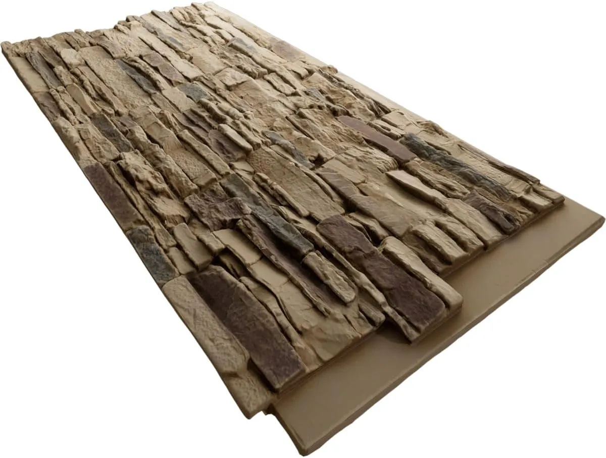 Ekena Millwork 45 3/4"W x 24 1/2"H x 1 1/4"D Canyon Ridge Stacked Stone, StoneWall Faux Stone Siding Panel, Colfax