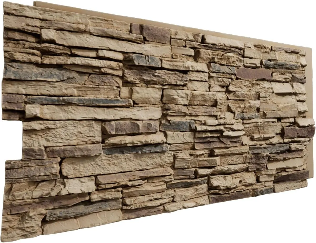 Ekena Millwork 45 3/4"W x 24 1/2"H x 1 1/4"D Canyon Ridge Stacked Stone, StoneWall Faux Stone Siding Panel, Colfax