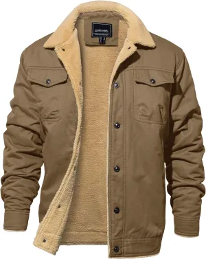 EKLENTSON Men's Winter Jacket Thick Thermal Cotton Warm Fleece Lined Coat Trucker Lapel Work Cargo Jackets for Men