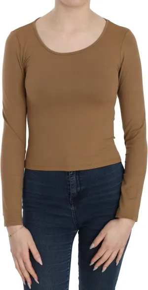 Elegant Brown Fitted Blouse for Sophisticated Women's Evenings